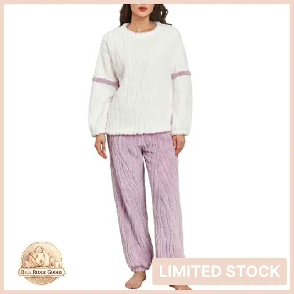 Cozy Winter Fleece Pajama Set Long Sleeve Sherpa Sleepwear Lounge Wear